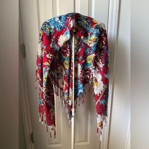 Women’s Red Floral Fringe Wrap/Scarf